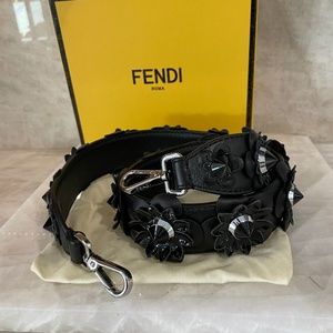 Fendi Guitar Strap - Cool Black leather flower motif